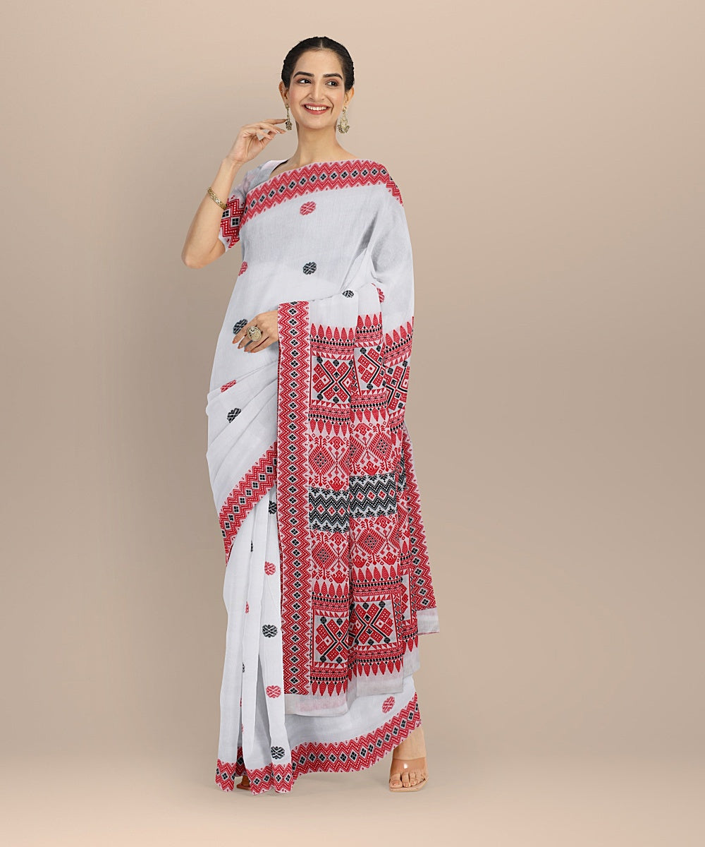 White multicolour cotton handloom assam saree