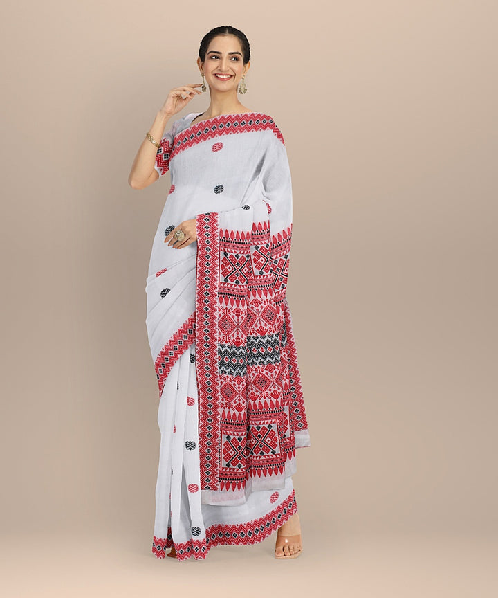 White multicolour cotton handloom assam saree