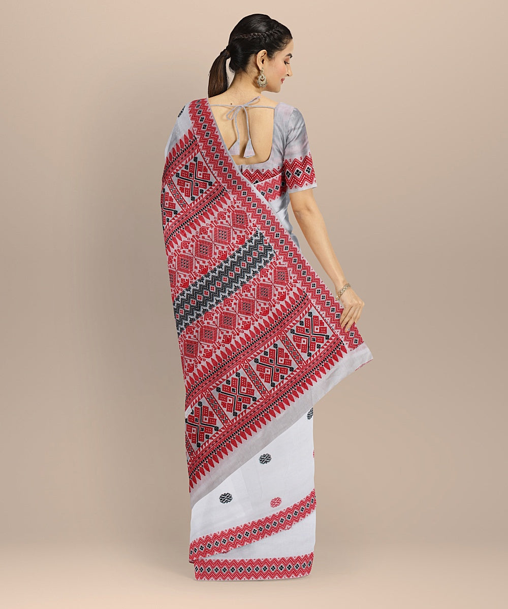 White multicolour cotton handloom assam saree