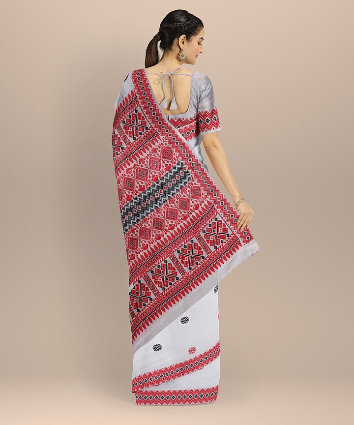 White multicolour cotton handloom assam saree