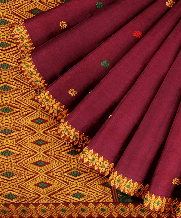 Maroon yellow handloom cotton assam saree