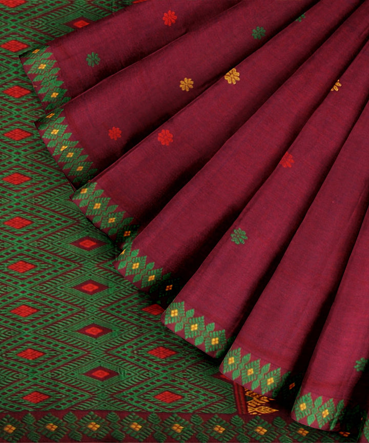 Maroon multicolour handloom cotton assam saree