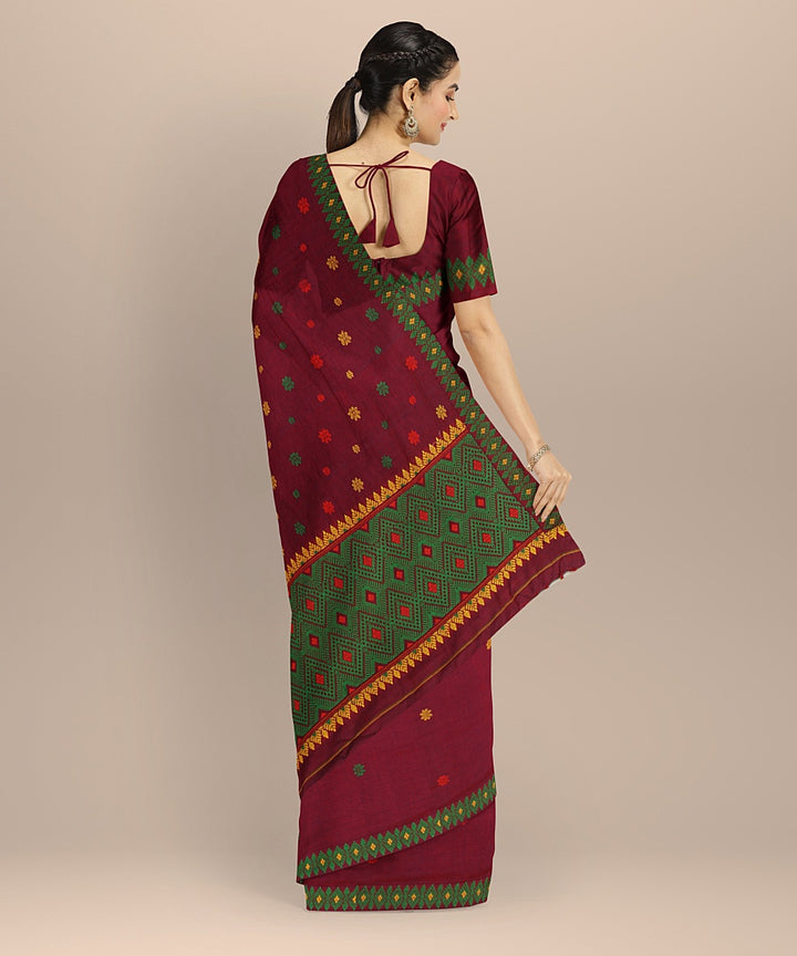 Maroon multicolour handloom cotton assam saree