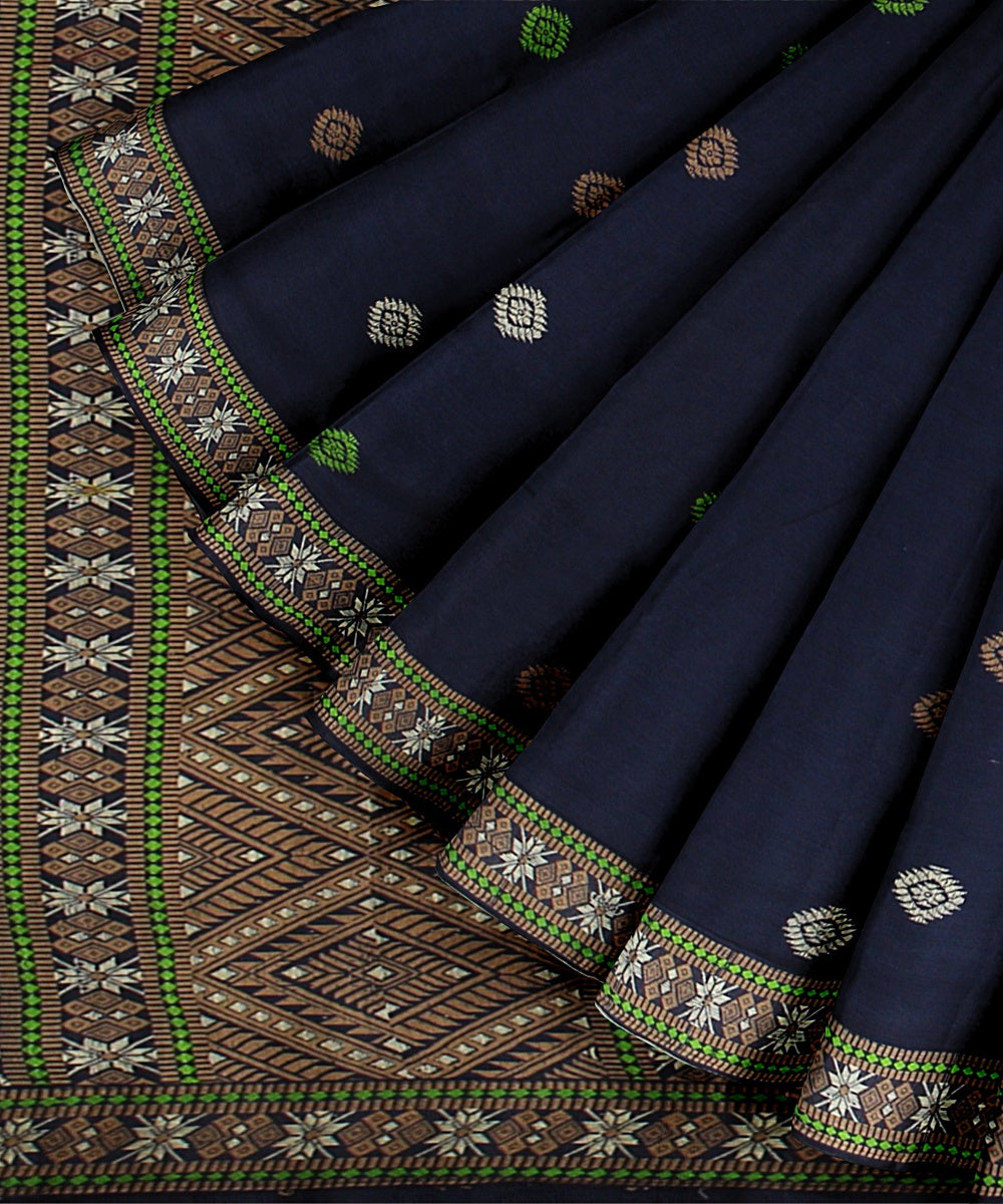 Navy blue multicolour cotton assam handloom saree