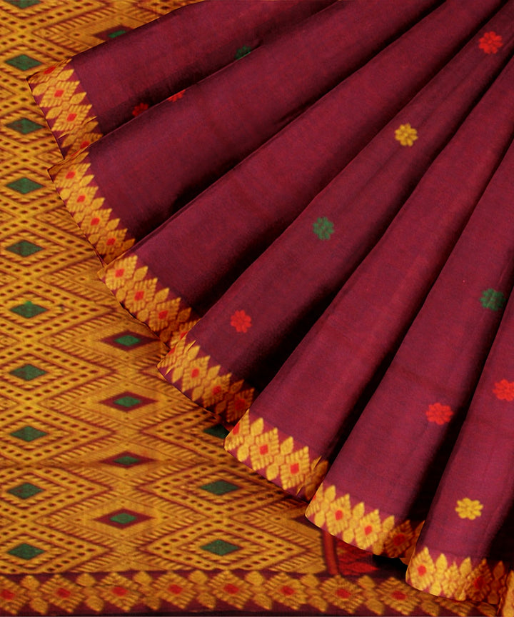 Maroon yellow cotton handloom assam saree
