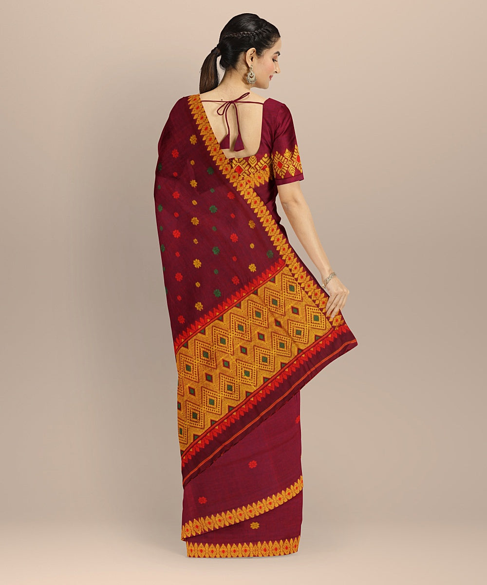 Maroon yellow cotton handloom assam saree