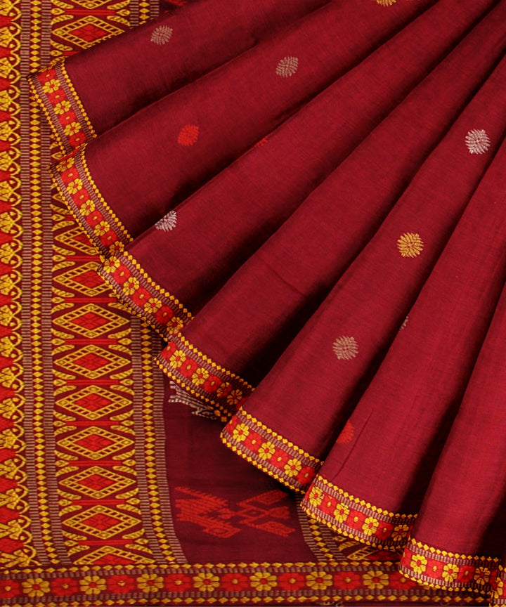 Maroon multicolour cotton handloom assam saree