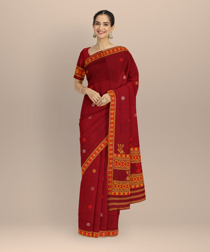 Maroon multicolour cotton handloom assam saree
