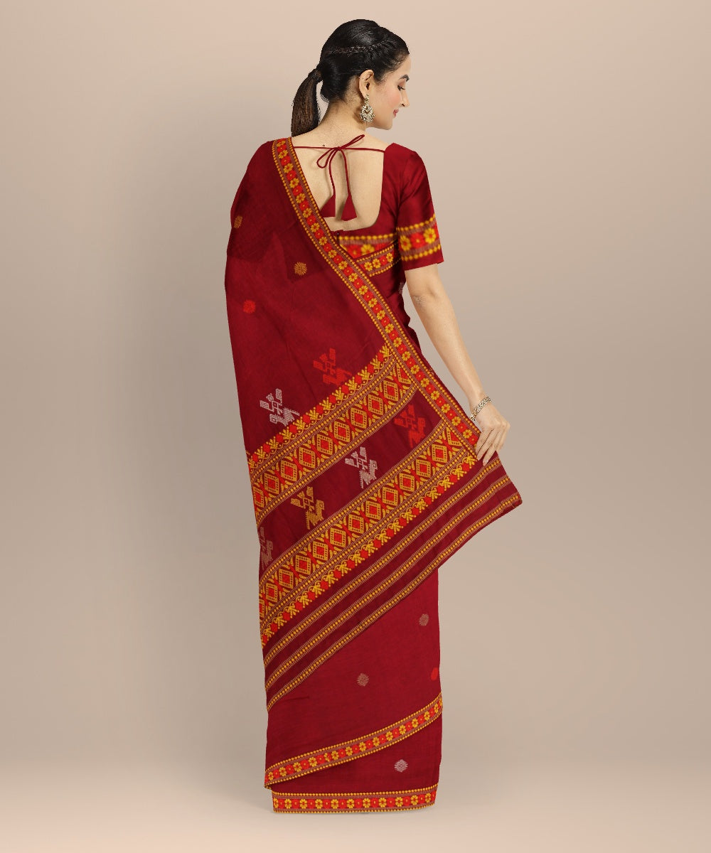 Maroon multicolour cotton handloom assam saree
