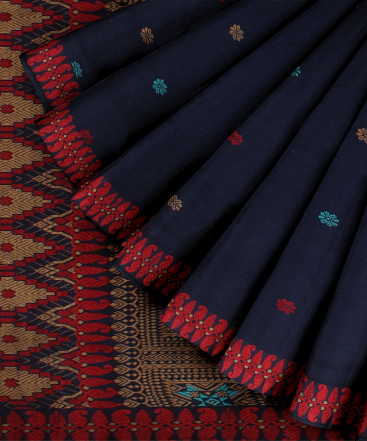 Navy blue multicolour handloom assam cotton saree