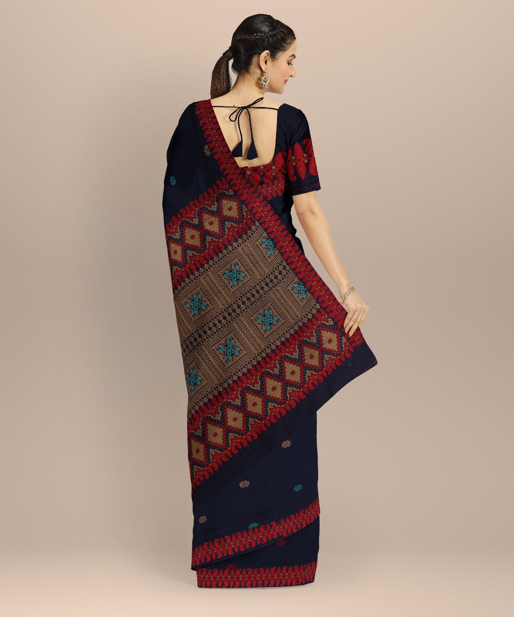 Navy blue multicolour handloom assam cotton saree