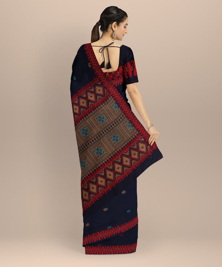 Navy blue multicolour handloom assam cotton saree