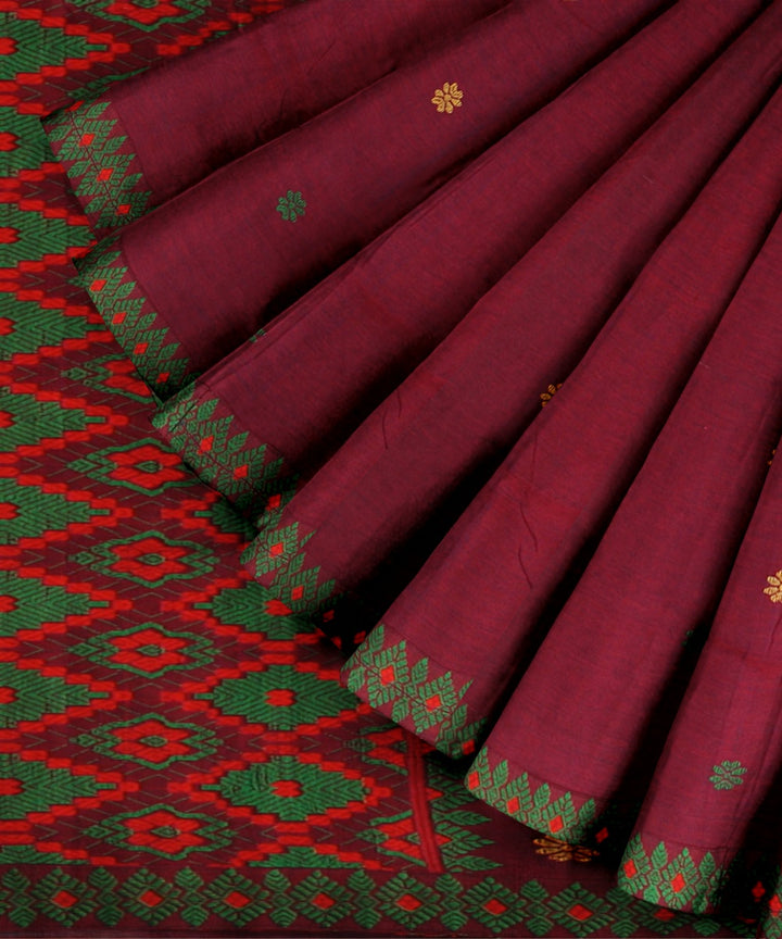 Maroon green cotton handloom assam saree