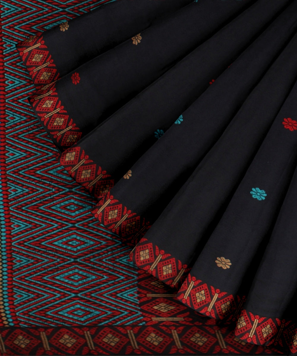 Navy blue multicolour cotton handloom assam saree