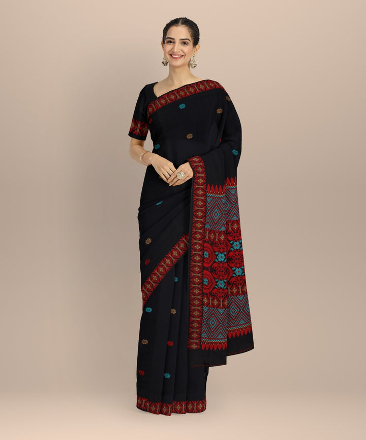 Navy blue multicolour cotton handloom assam saree