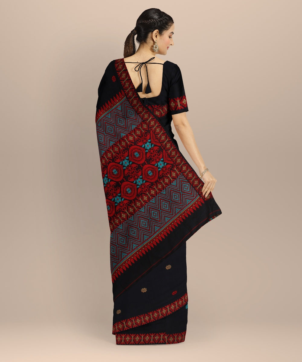 Navy blue multicolour cotton handloom assam saree