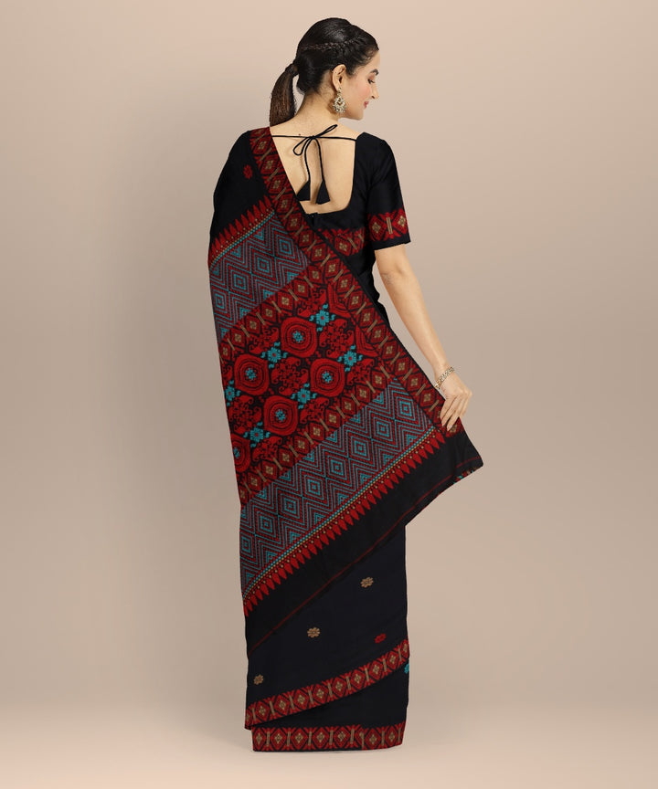 Navy blue multicolour cotton handloom assam saree