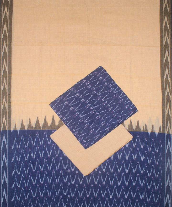 3pcs-dark blue zig zag motifs pochampally ikkat dress material