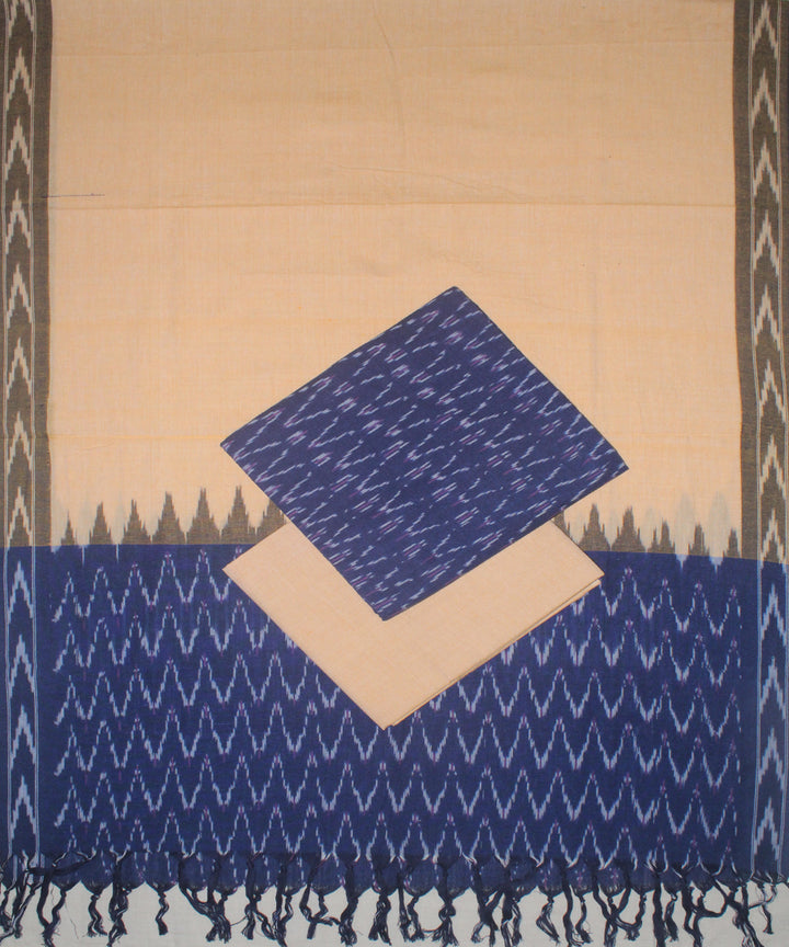 3pcs-dark blue zig zag motifs pochampally ikkat dress material
