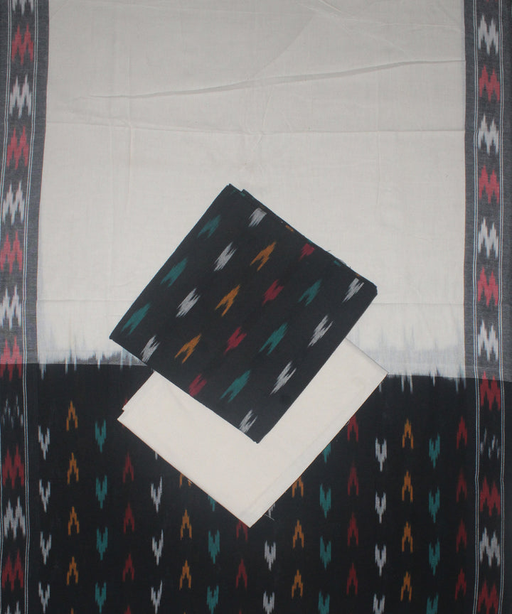 3pcs-black and white handwoven pochampally ikkat dress material