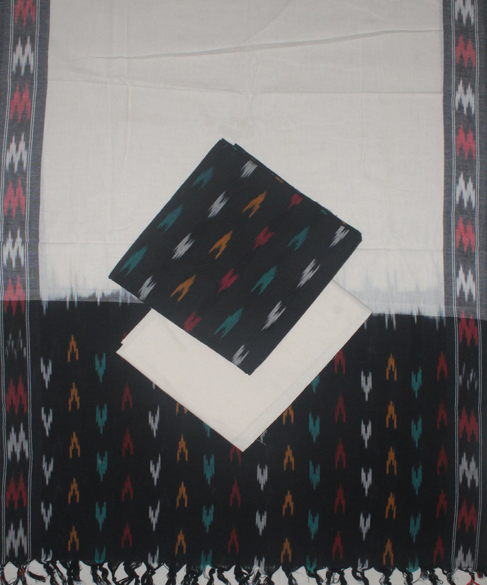 3pcs-black and white handwoven pochampally ikkat dress material