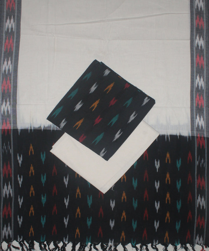 3pcs-black and white handwoven pochampally ikkat dress material