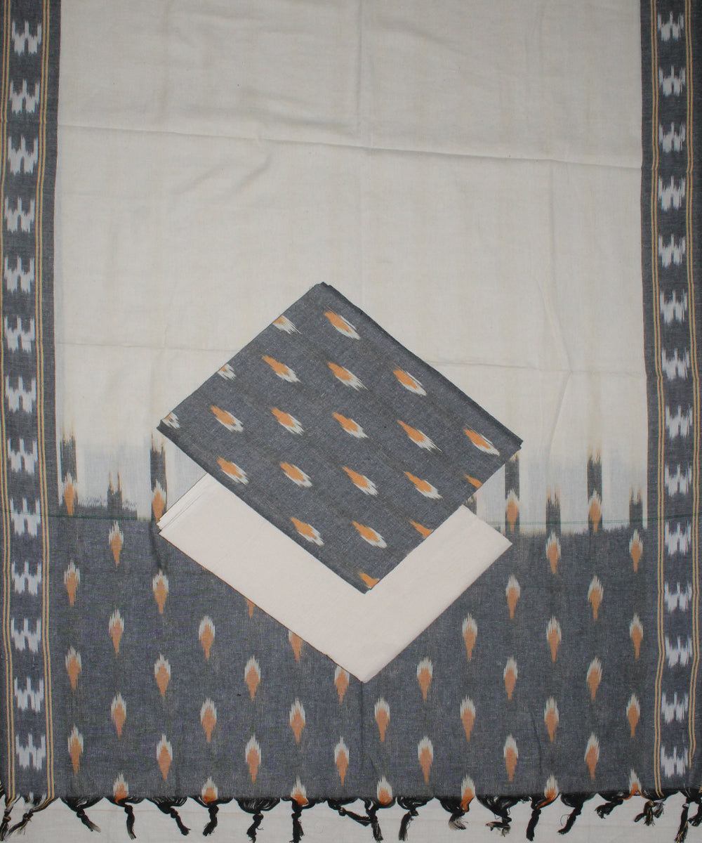 3pcs-grey with offwhite handwoven pochampally ikkat dress material