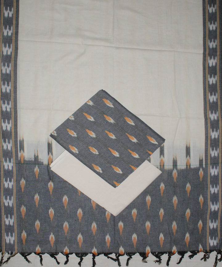 3pcs-grey with offwhite handwoven pochampally ikkat dress material