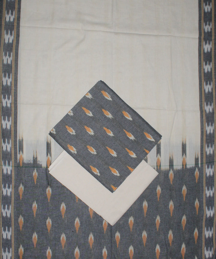 3pcs-grey with offwhite handwoven pochampally ikkat dress material