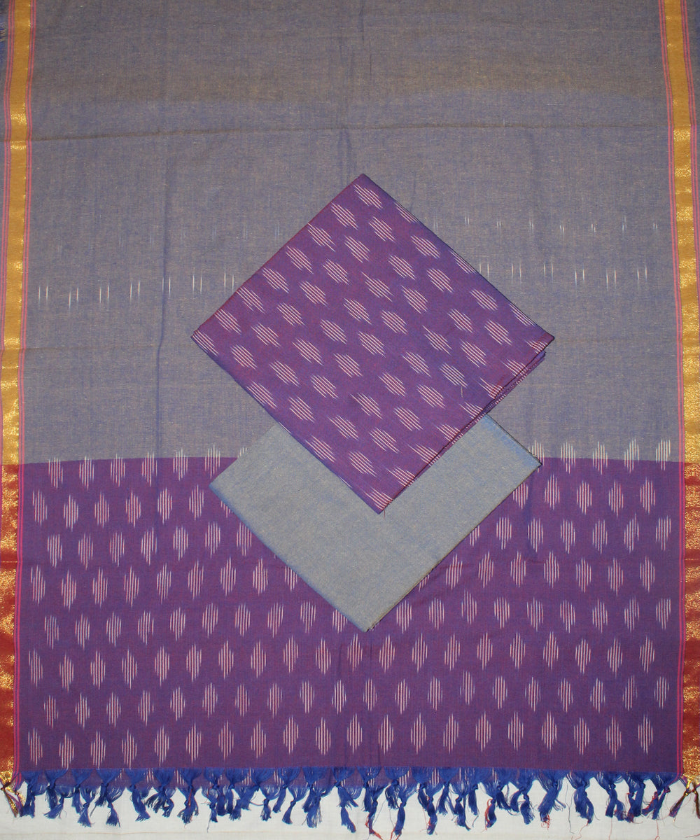 3pcs-purple with grey handwoven pochampally ikkat dress material