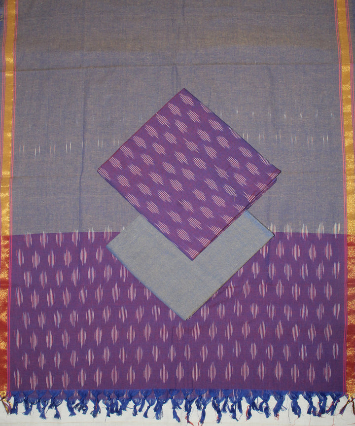 3pcs-purple with grey handwoven pochampally ikkat dress material