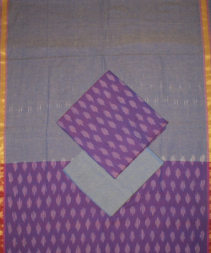 3pcs-purple with grey handwoven pochampally ikkat dress material