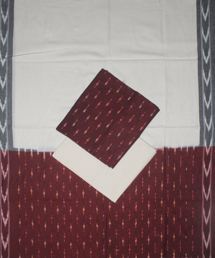 3pcs-maroon off white handwoven pochampally ikkat dress material