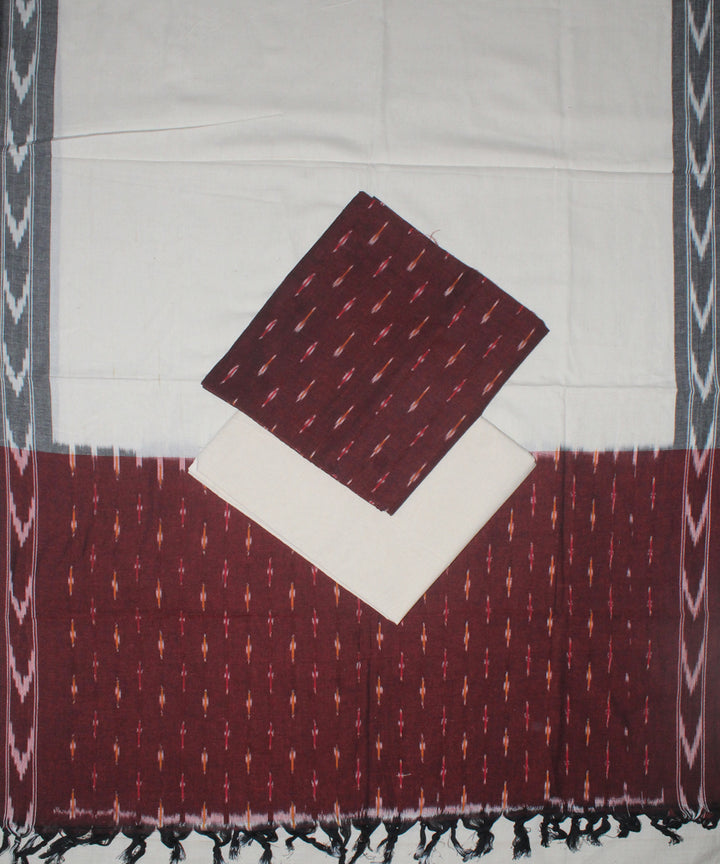 3pcs-maroon off white handwoven pochampally ikkat dress material