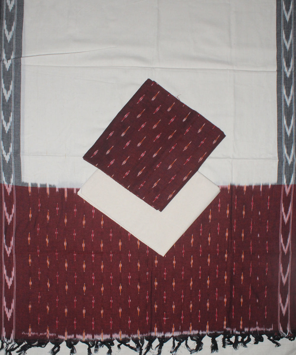 3pcs-maroon off white handwoven pochampally ikkat dress material