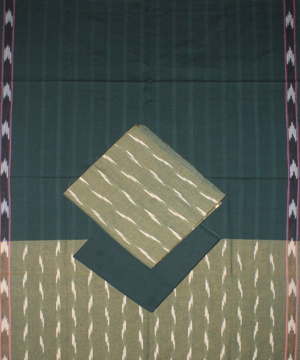 3pcs-olive green handwoven pochampally ikkat dress material