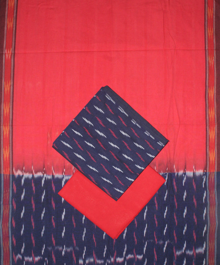 3pcs-navy blue and red handwoven pochampally ikkat dress material