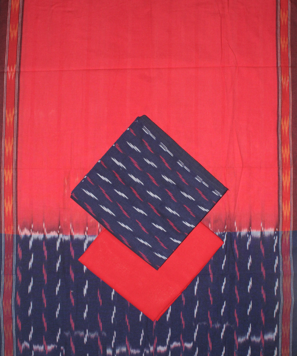3pcs-navy blue and red handwoven pochampally ikkat dress material