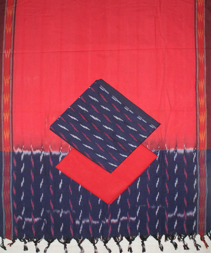 3pcs-navy blue and red handwoven pochampally ikkat dress material