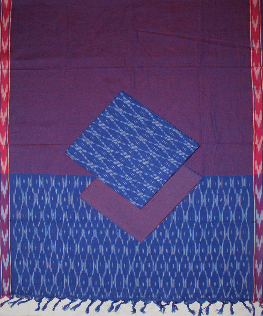 3pcs-royal blue purple handwoven pochampally ikkat dress material