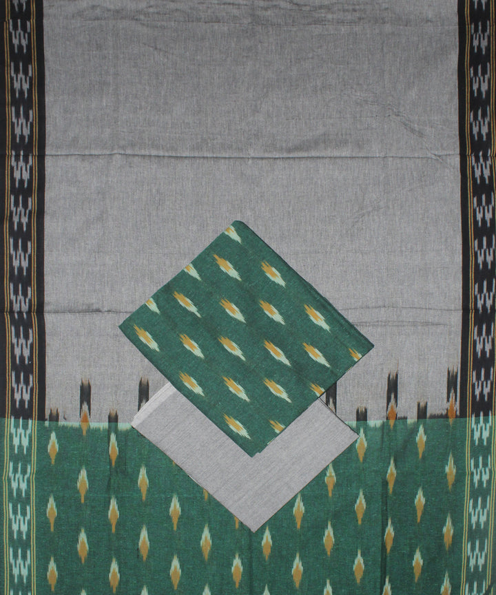 3pcs-dark green with grey handwoven pochampally ikkat dress material