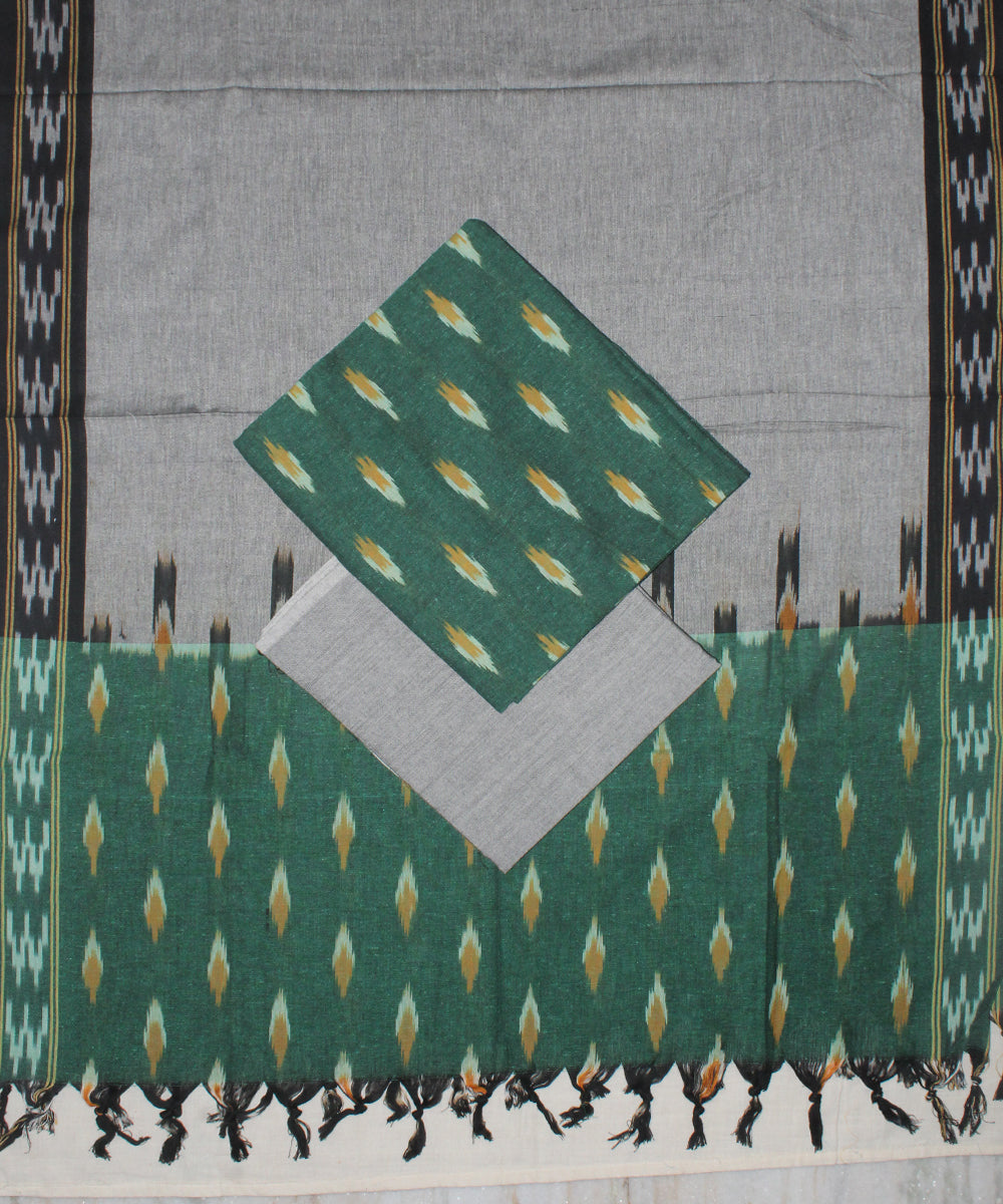 3pcs-dark green with grey handwoven pochampally ikkat dress material