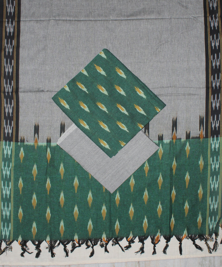 3pcs-dark green with grey handwoven pochampally ikkat dress material