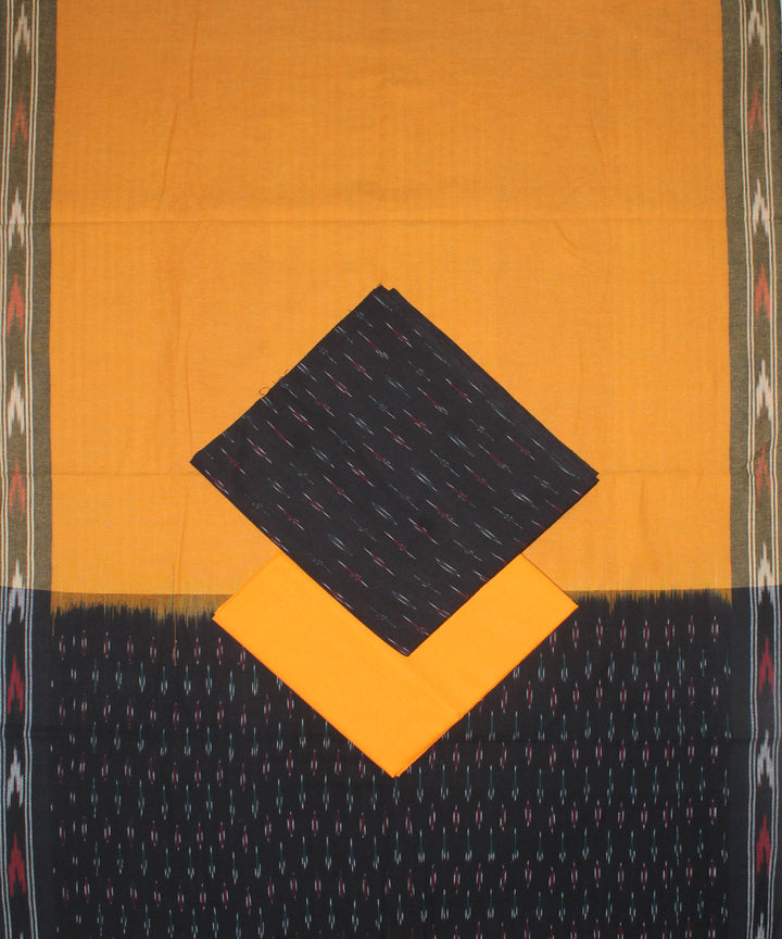 3pcs-black with yellow handwoven pochampally ikkat dress material