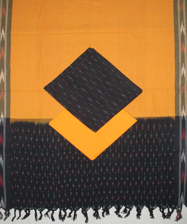 3pcs-black with yellow handwoven pochampally ikkat dress material