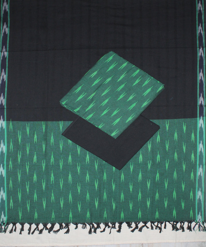 3pcs-green with black handwoven pochampally ikkat dress material