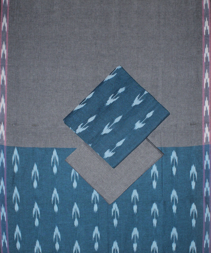 3pcs-cyan green and grey handwoven pochampally ikkat dress material