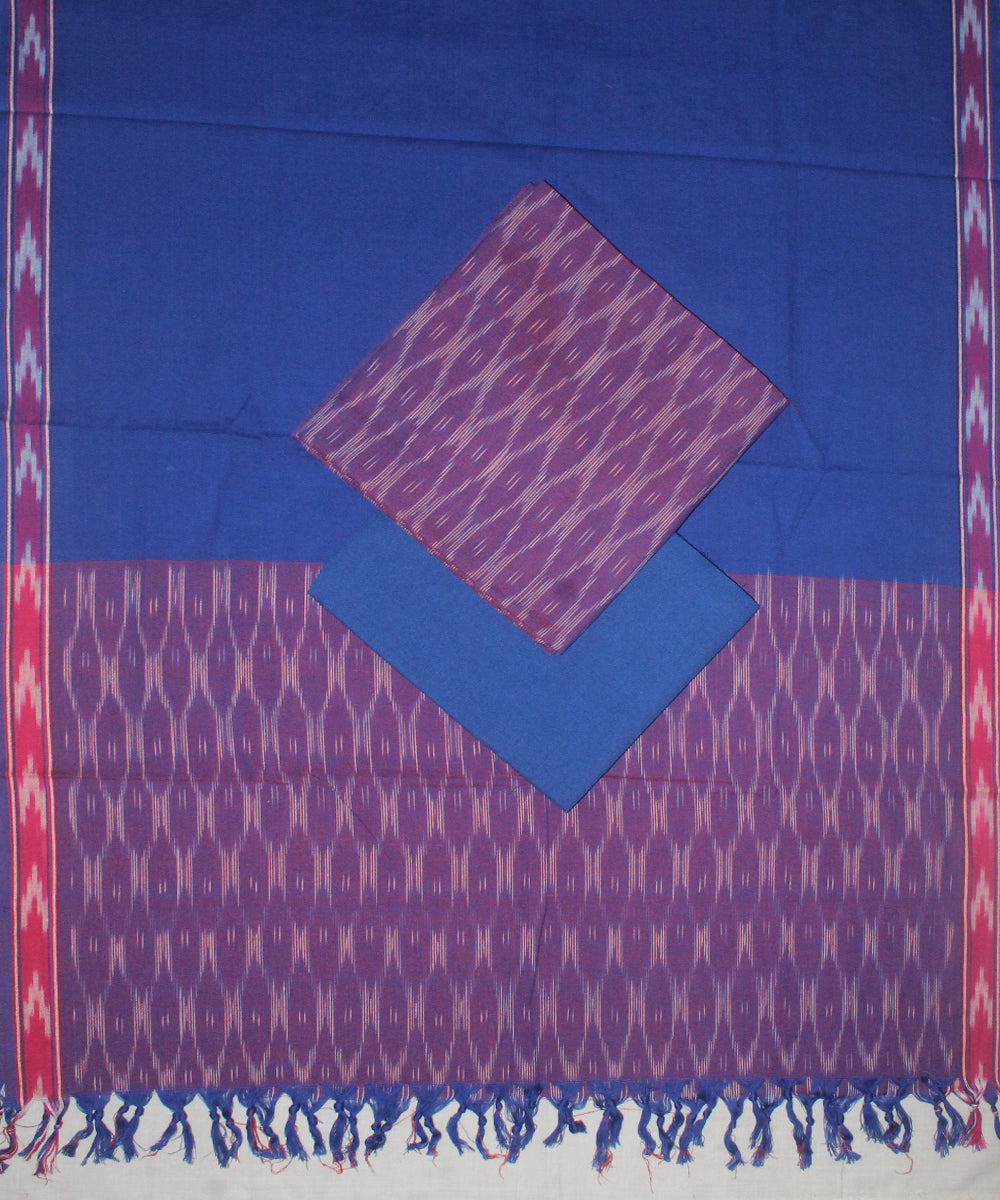 3pcs-purple blue handwoven pochampally ikkat dress material