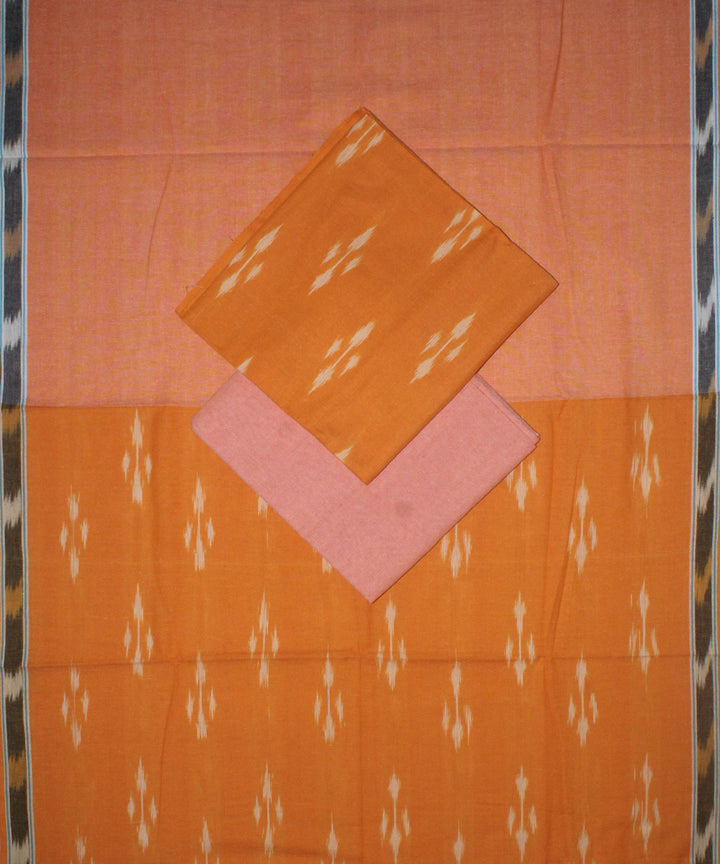 3pcs-yellow with peach handwoven pochampally ikkat dress material