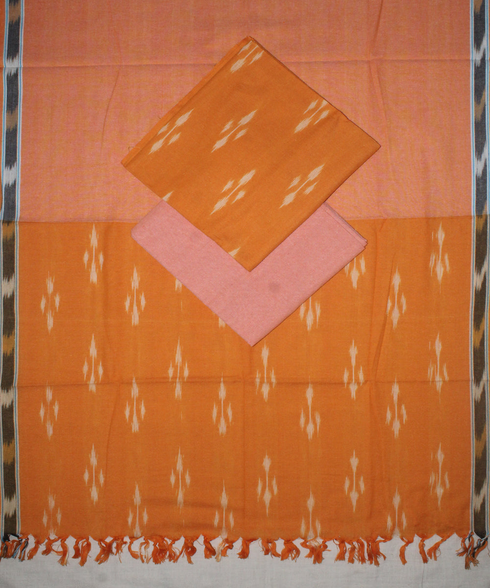3pcs-yellow with peach handwoven pochampally ikkat dress material